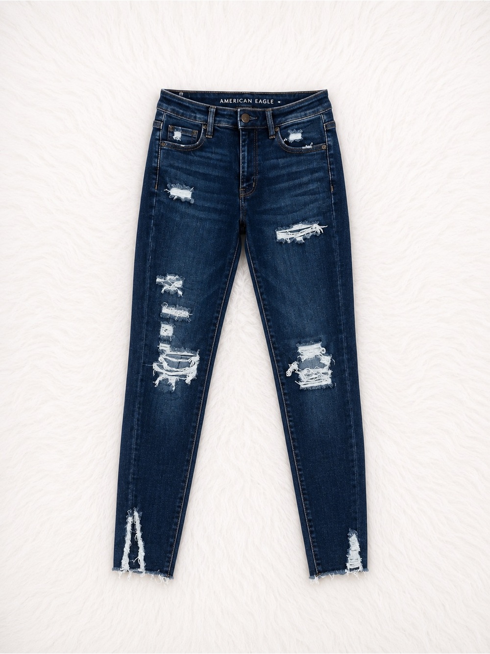 American Eagle Super Hi Rise Jegging Size 8 Distressed Skinny Dark Wash Stretch